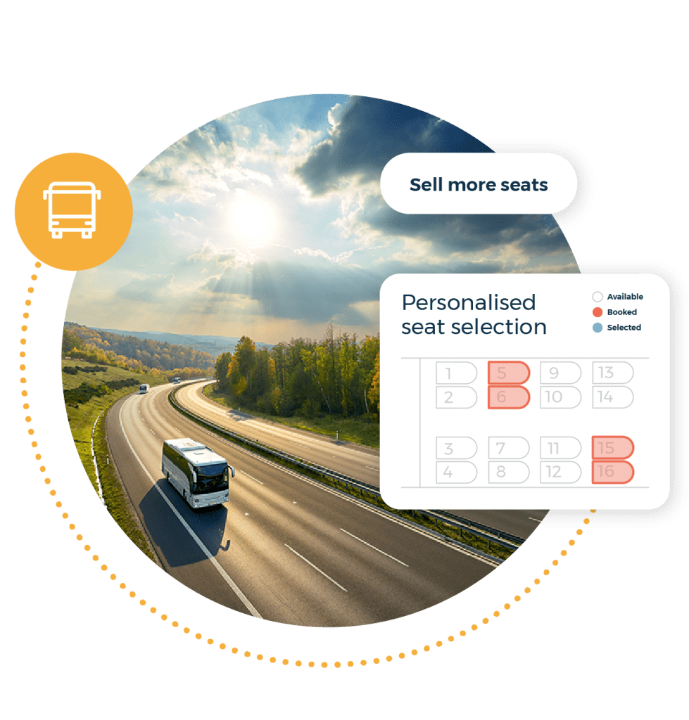 Sell more seats call out. Personalised seat selection graphic. Coach holiday.