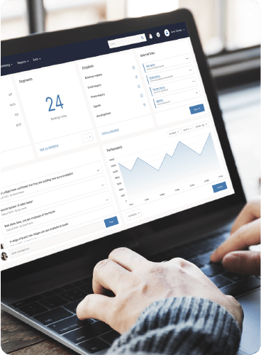 Inspiretec travel CRM dashboard screenshot on a laptop