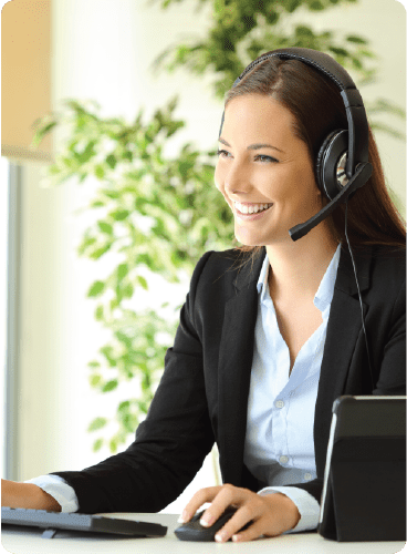 Happy woman with a headset on.