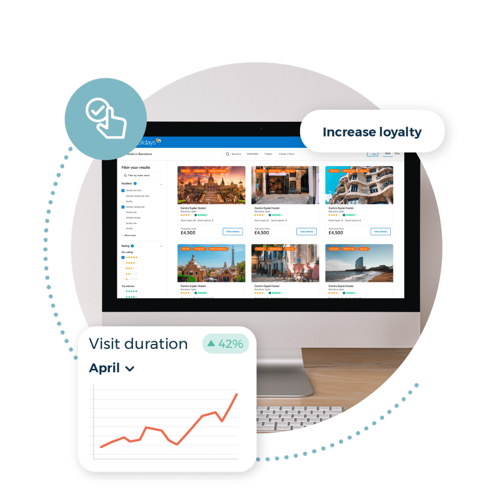 Increase loyalty call out. Visit duration graph. Inspiretec bookable website.