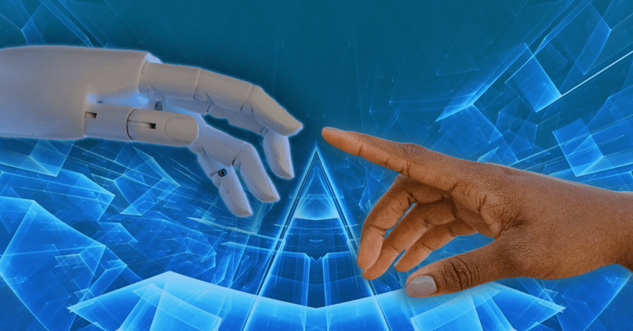 Robot and human hand reaching out